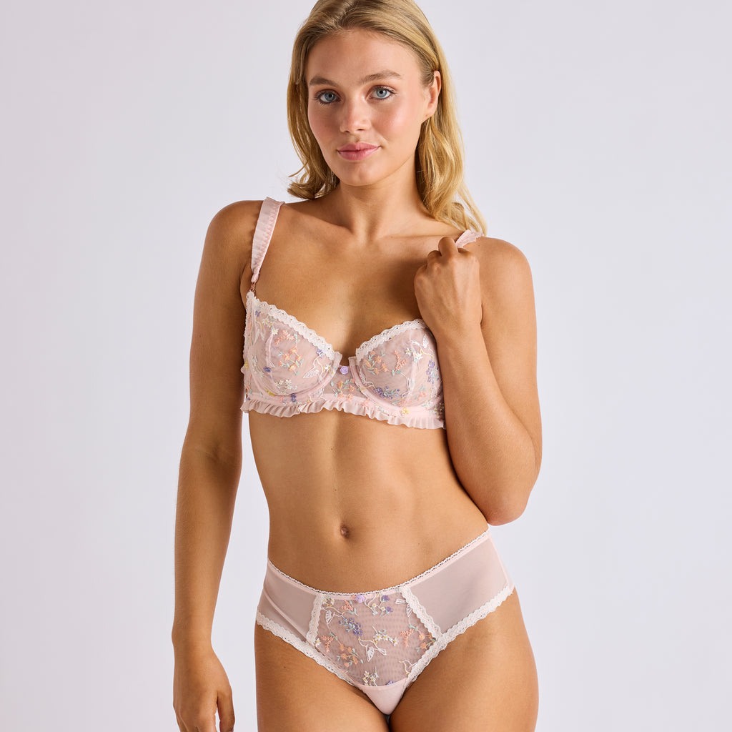 SHORTY TANGA TULLE BRODÉ POUDRE | CALINE