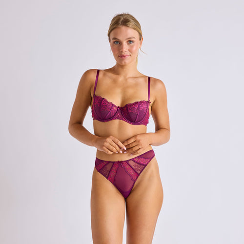 SOUTIEN-GORGE COQUES DENTELLE TRICOLORE PRUNE | CŒUR