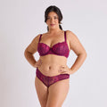 SHORTY TANGA GRANDE TAILLE DENTELLE TRICOLORE PRUNE | CŒUR