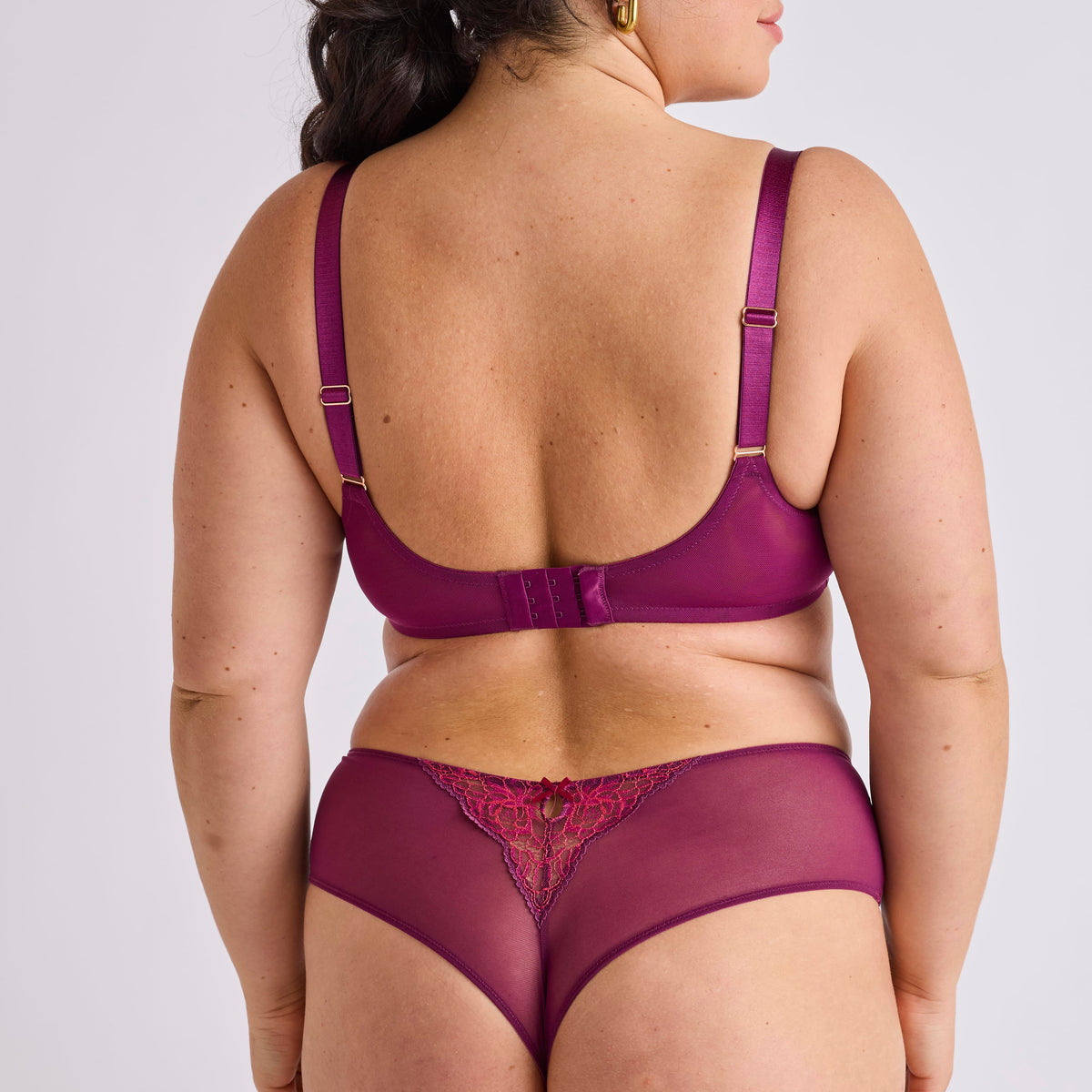 SHORTY TANGA GRANDE TAILLE DENTELLE TRICOLORE PRUNE | CŒUR