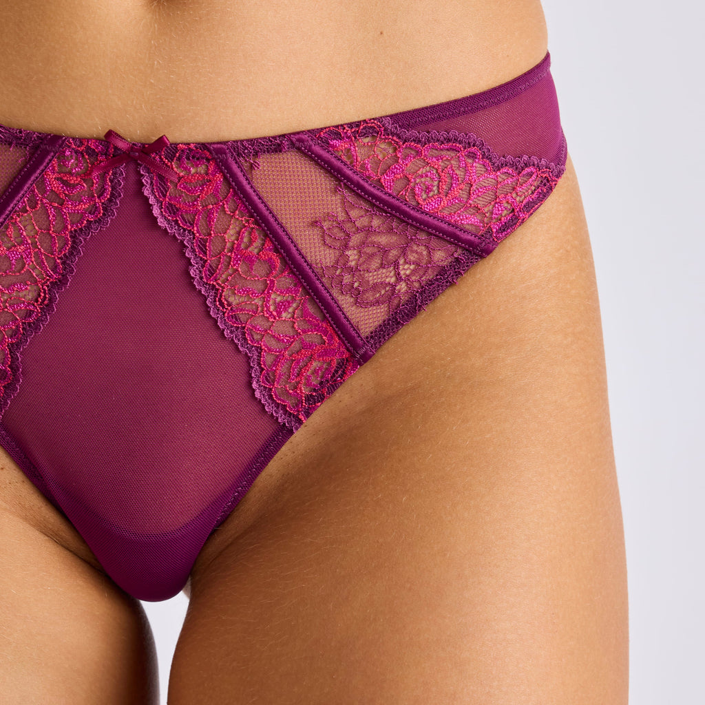 STRING DENTELLE TRICOLORE PRUNE | CŒUR