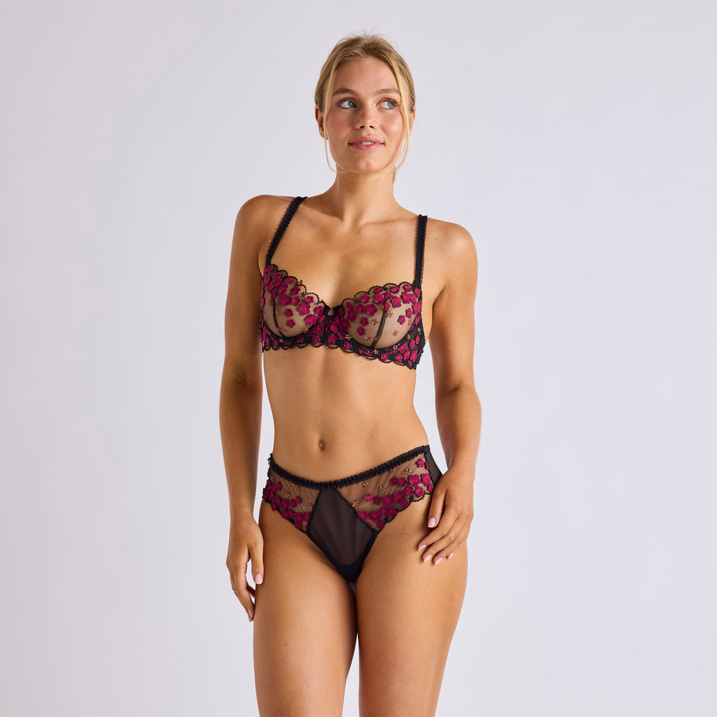 SHORTY TANGA TULLE BRODÉ MARGUERITE NOIR | JAVA