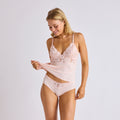 TOP SHORT DENTELLE ET MICROFIBRE SATINÉE POUDRE | JOIE