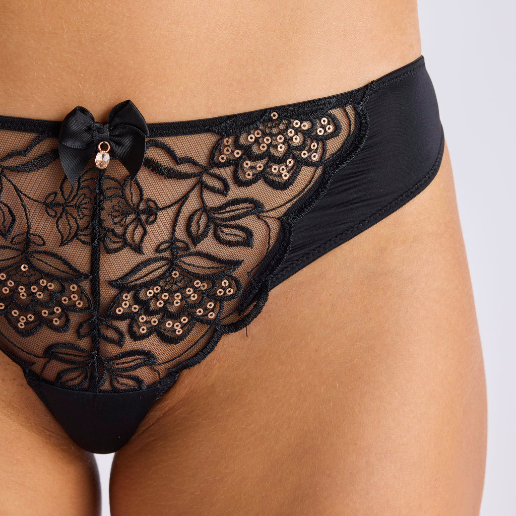 STRING DENTELLE SEQUINS NOIR | PLAISIR