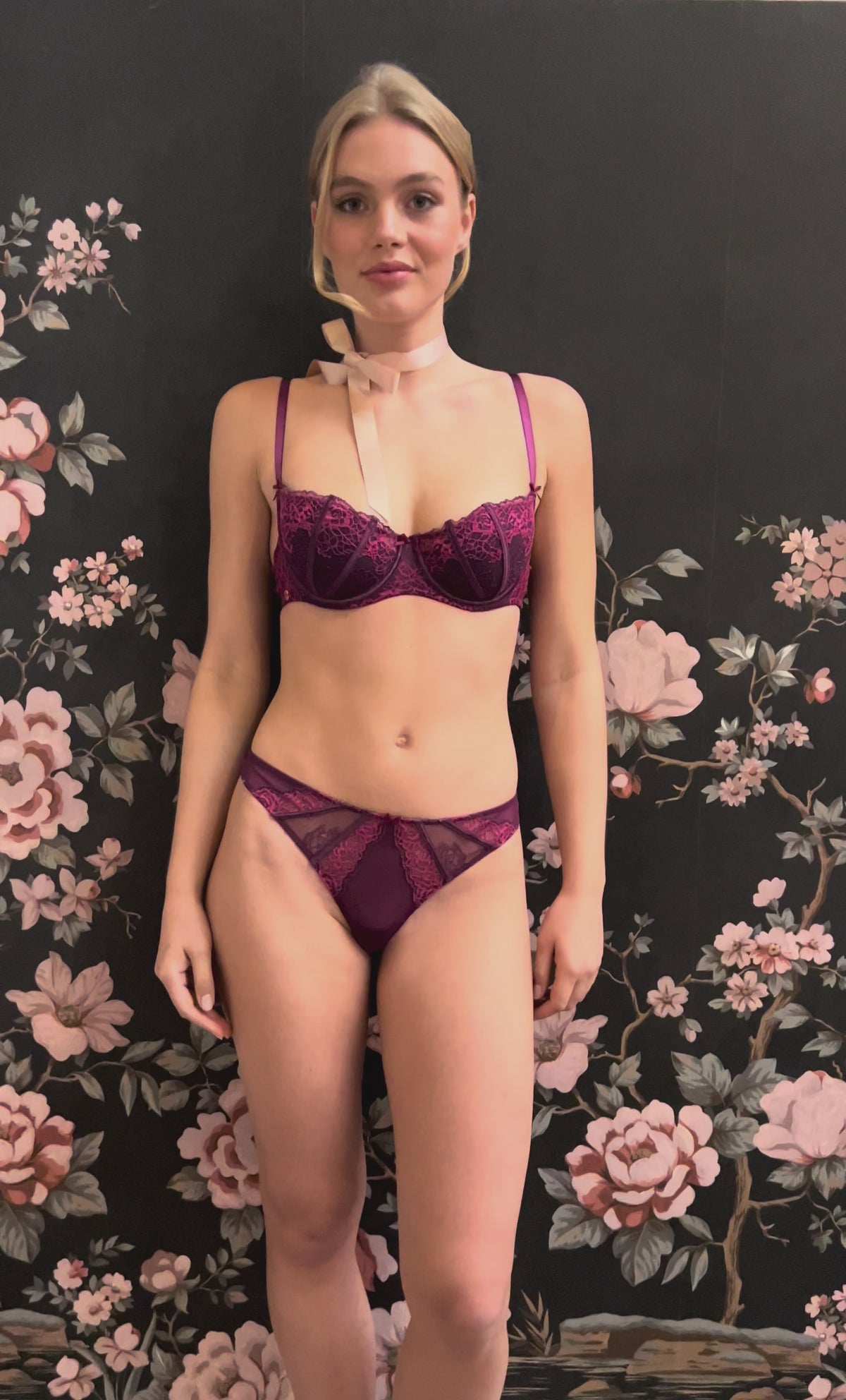SOUTIEN-GORGE COQUES DENTELLE TRICOLORE PRUNE | CŒUR
